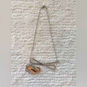 Charles & Keith Abstract Silver Pendant Statement Necklace Agate Stone Bow